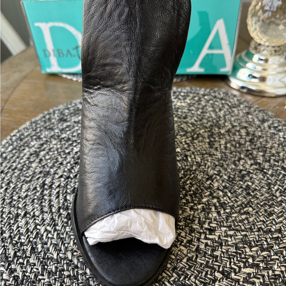 Black Leather Open-Toe Heels